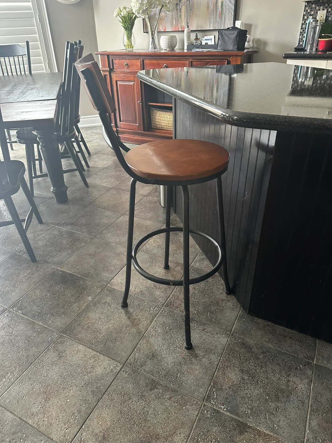 Wooden Seat Swivel Bar Stool with Back - photo 3