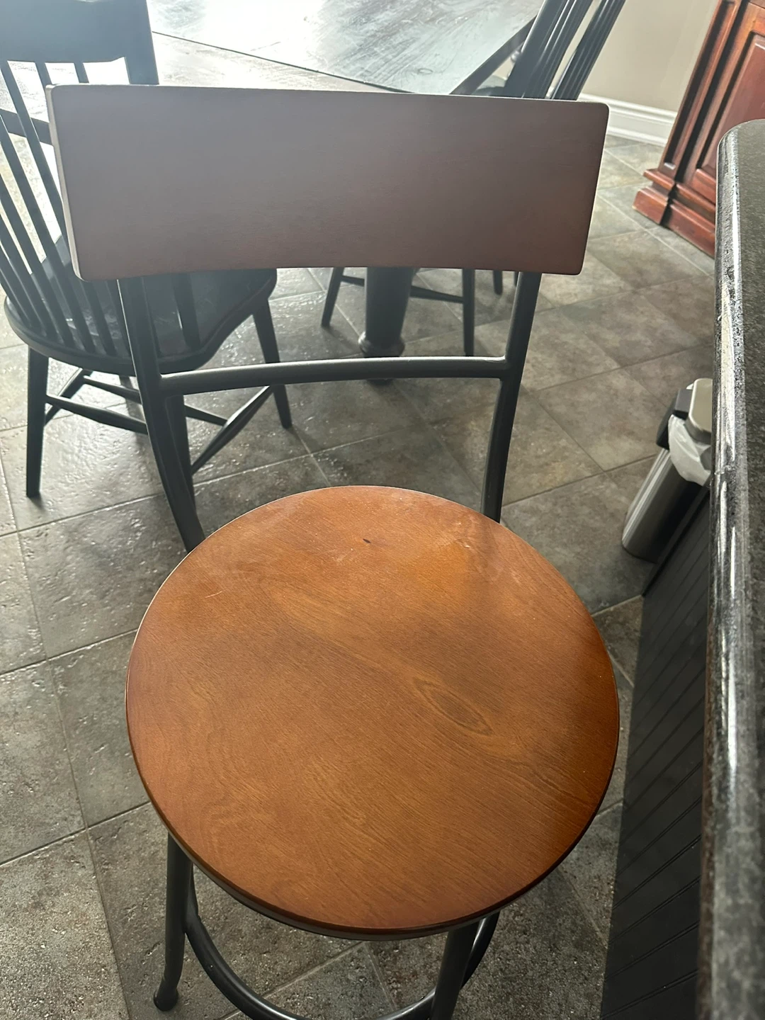 Wooden Seat Swivel Bar Stool with Back - photo 2