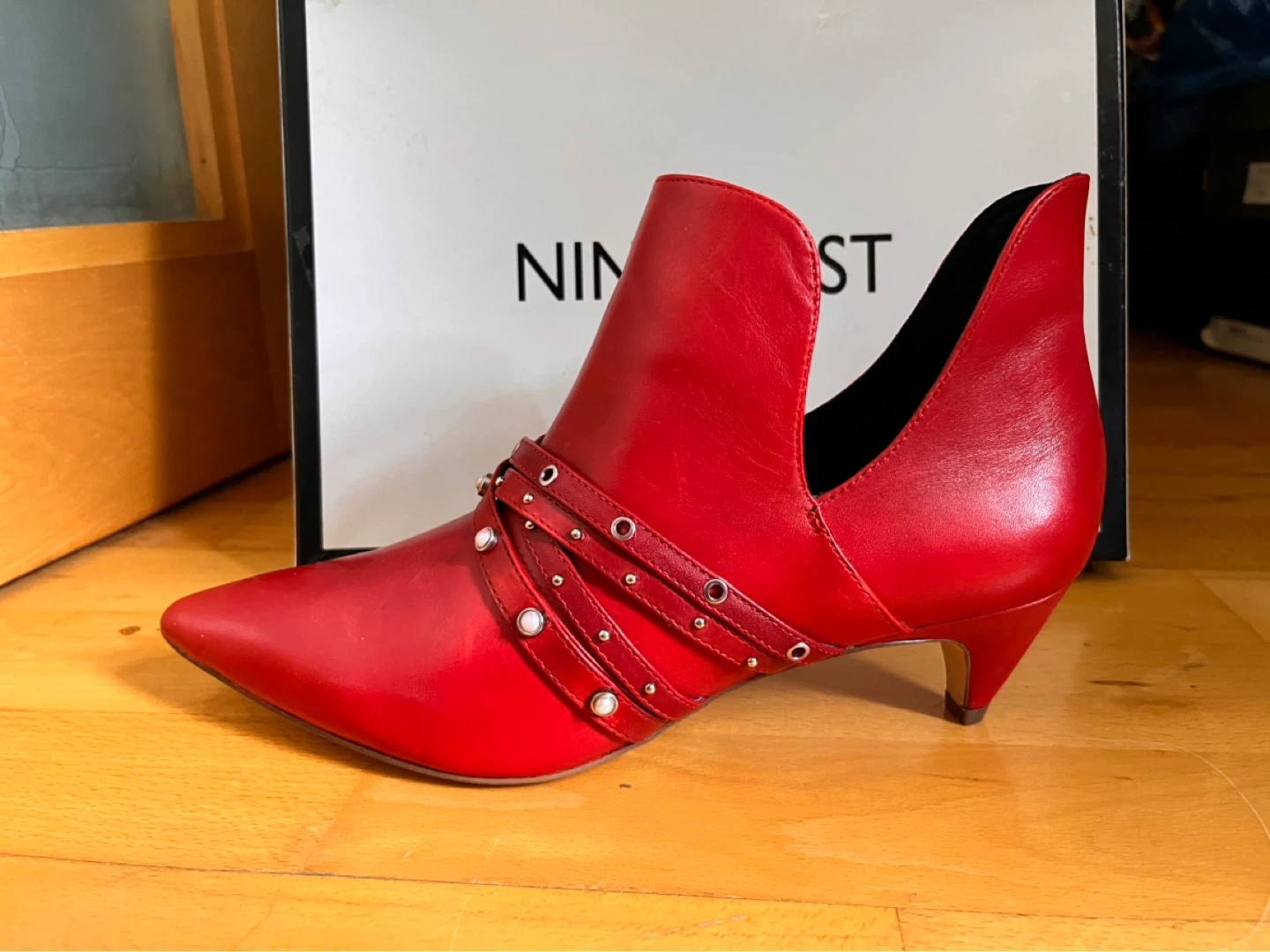 NEW 7B Nine West Red Ankle Boots with Studs