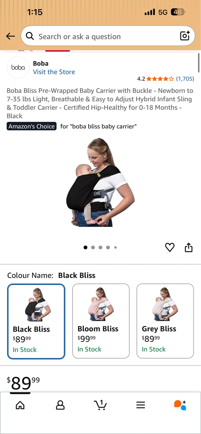 Boba Bliss Pre-Wrapped Baby Carrier - charcoal