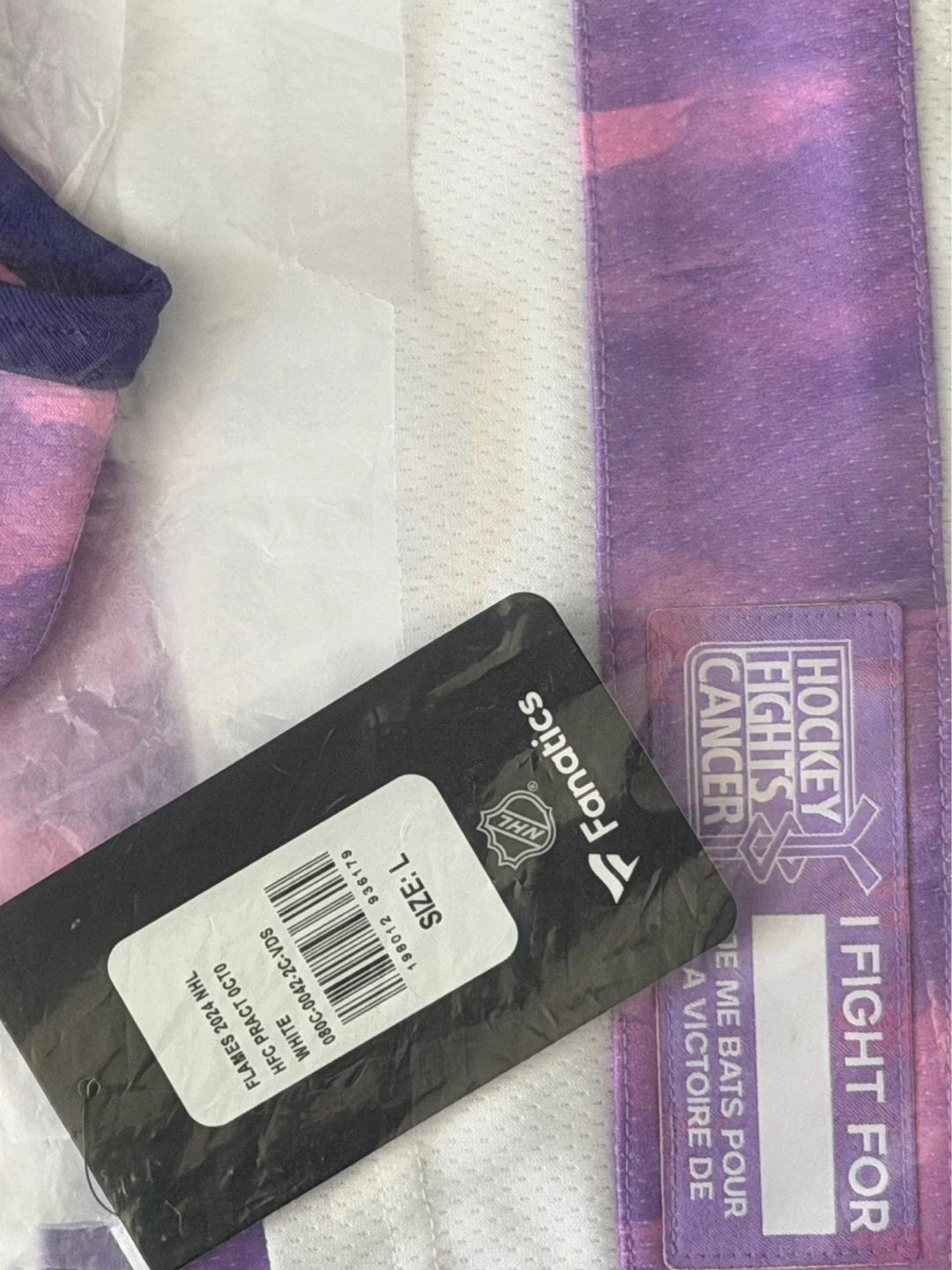 Fanatics NHL Hockey Fights Cancer Jersey - White/Purple - Size L - photo 2