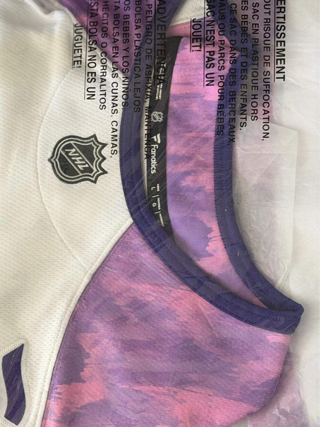 Fanatics NHL Hockey Fights Cancer Jersey - White/Purple - Size L - photo 3