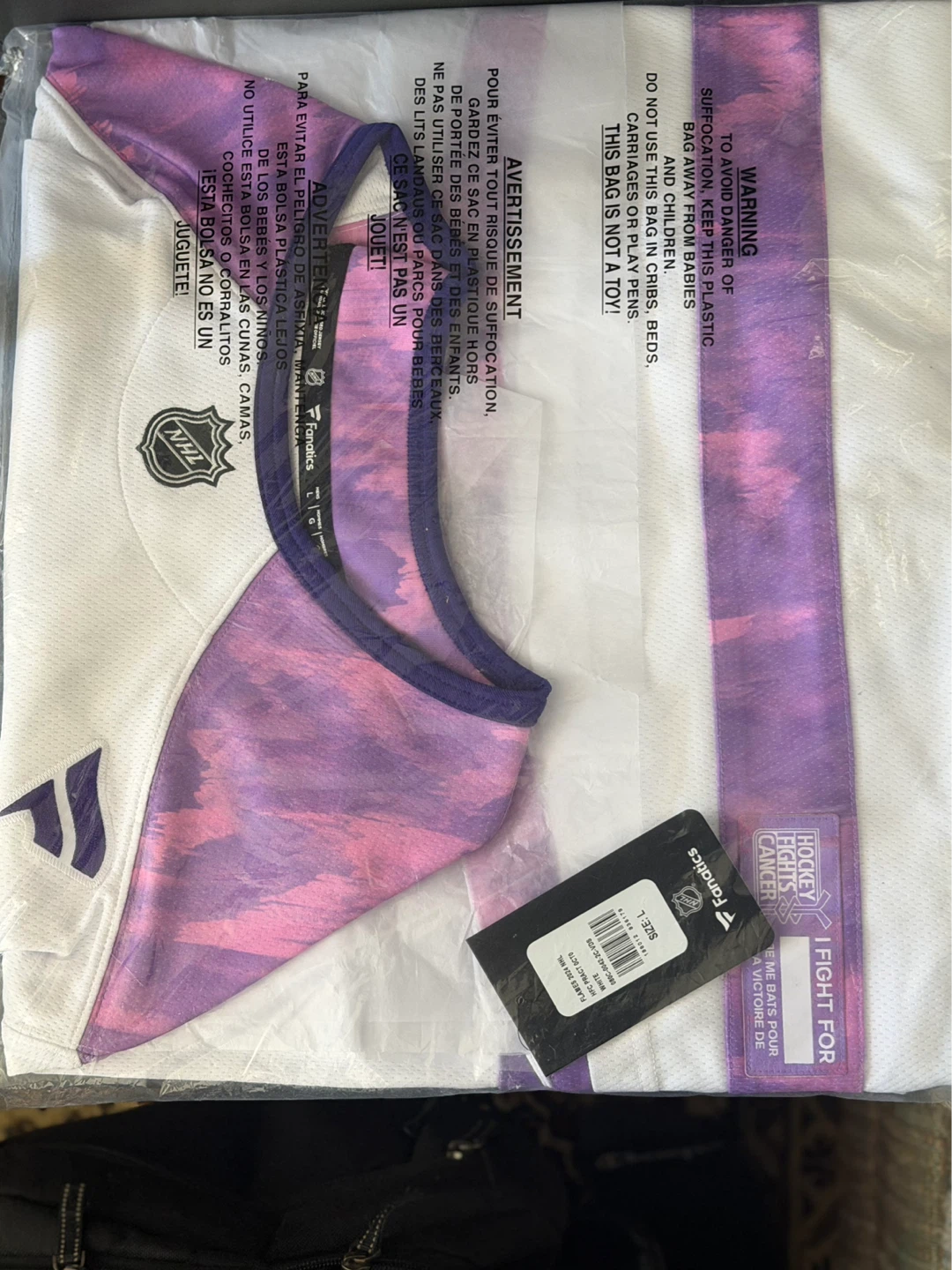 Fanatics NHL Hockey Fights Cancer Jersey - White/Purple - Size L