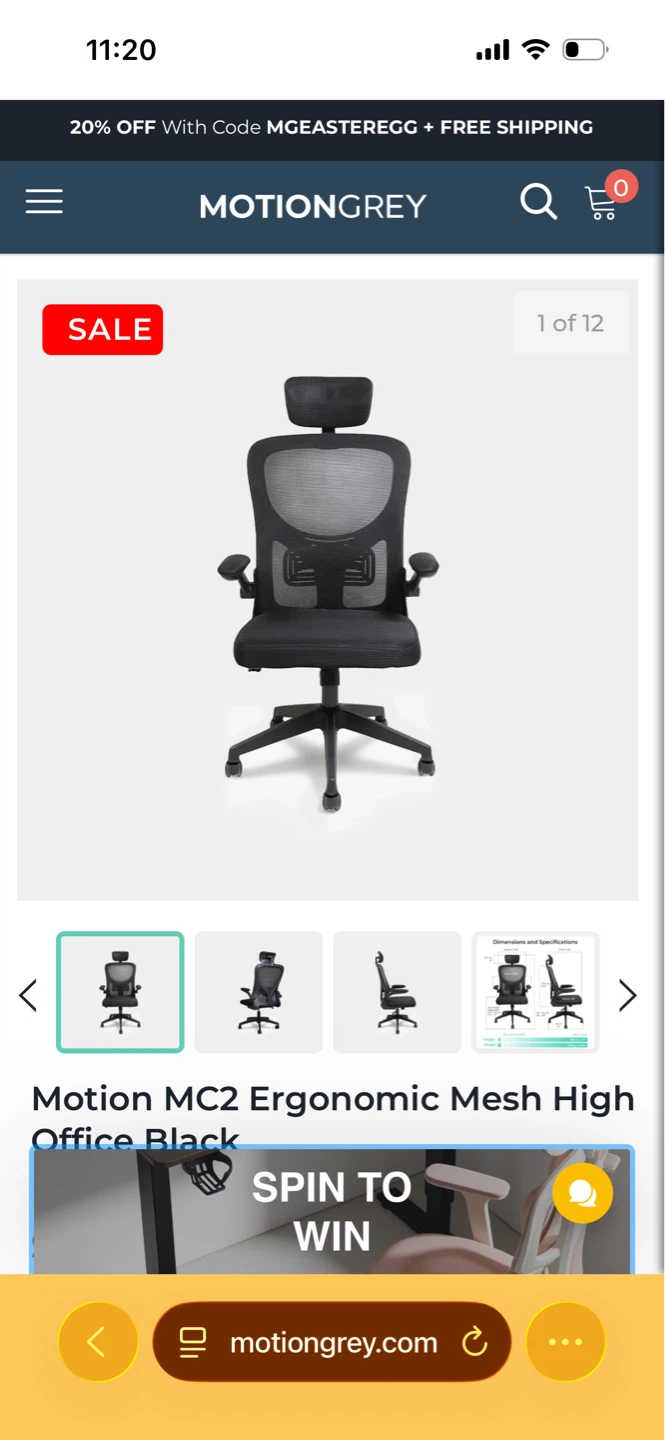 MotionGrey Motion MC2 Ergonomic Mesh High Office Chair - Black