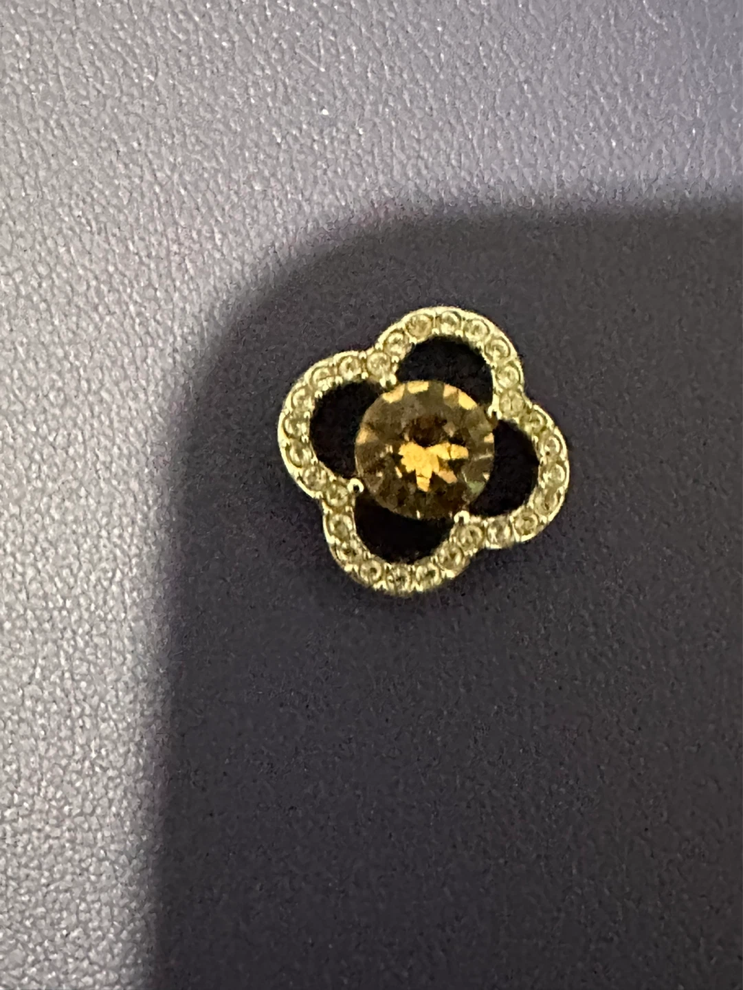 Silver tone clover charm with amber-coloured stone - photo 3