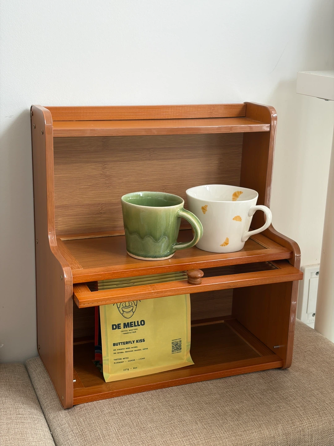 Wooden Cabinet Organizer Two Shelves with Door
