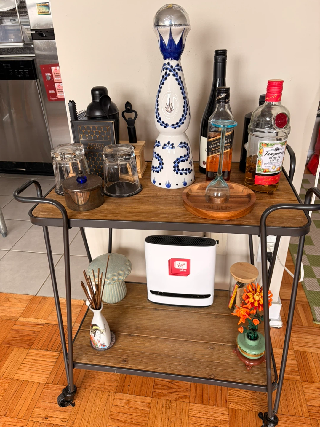 Rustic Wood and Metal Bar Cart