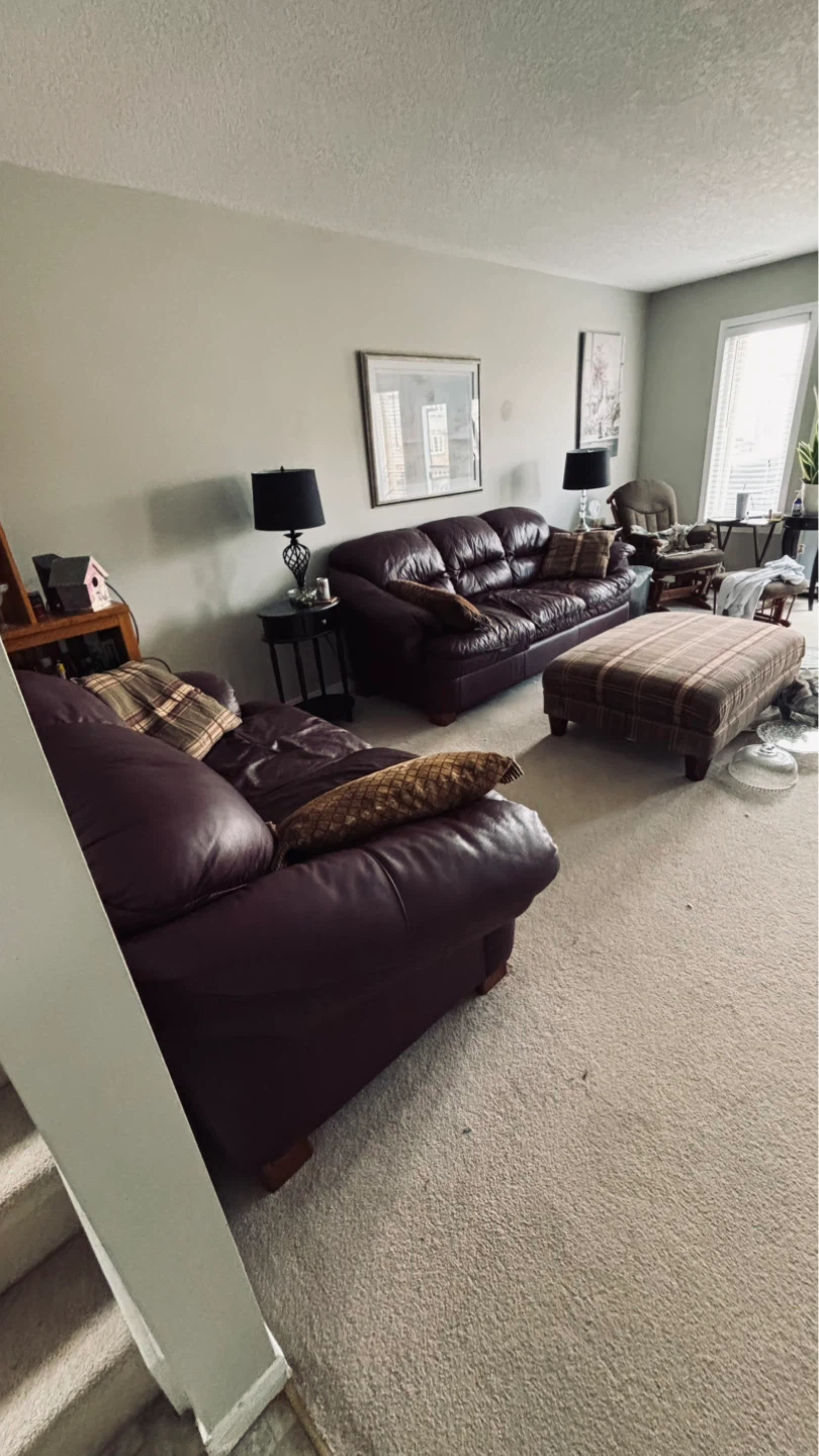 Maroon Leather Sofa Set with Ottoman - photo 3