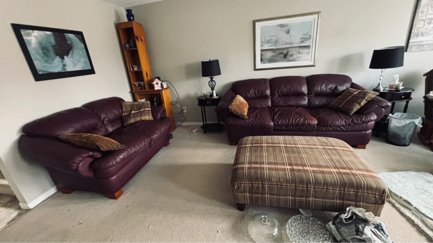 Maroon Leather Sofa Set with Ottoman - photo 2