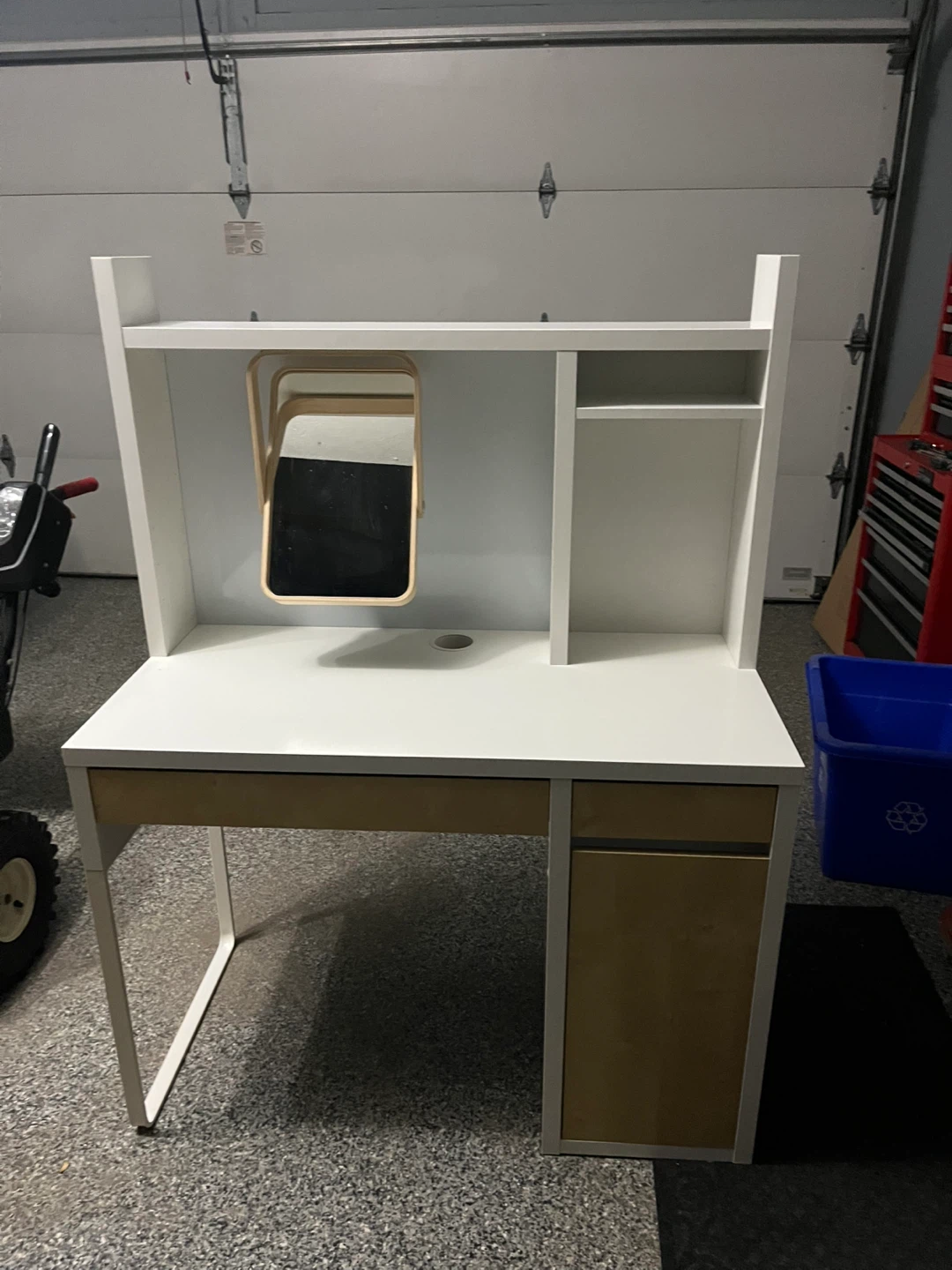 White Desk with Mirror and Shelving