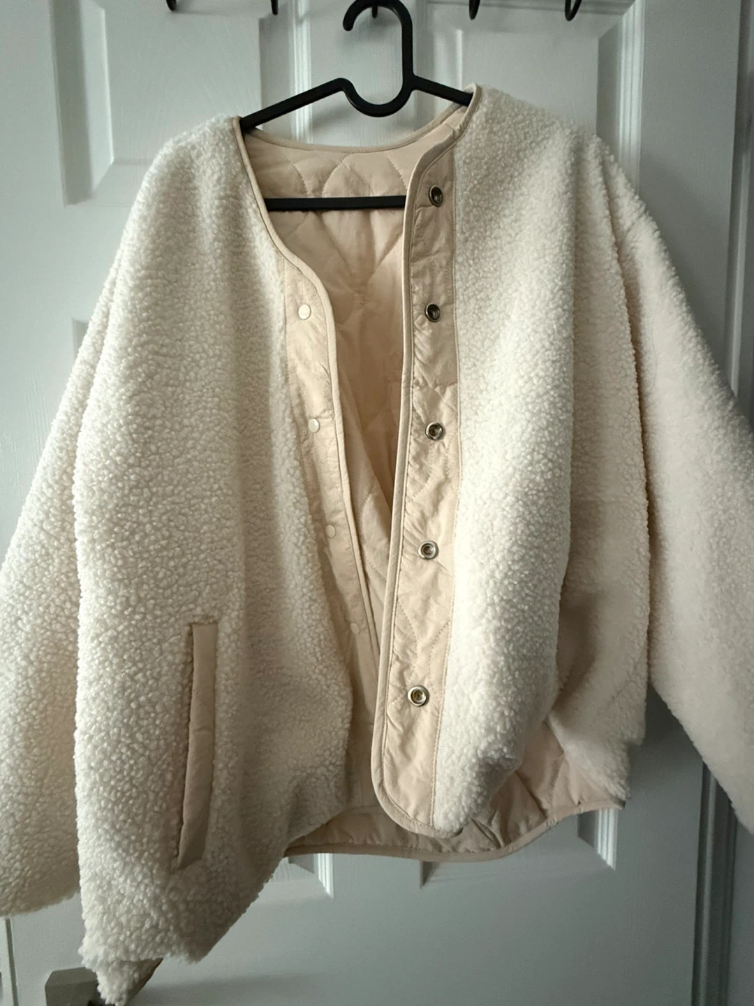 Cream Teddy Fleece Quilted Liner Jacket