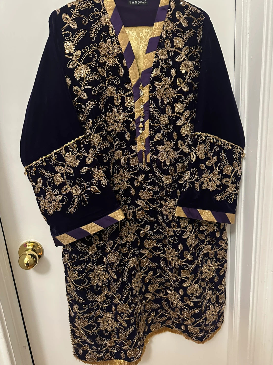 F&H Velvet Kurti with Gold Embroidery