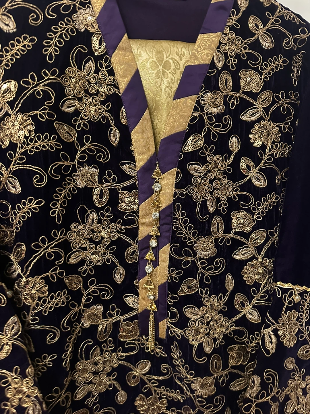 F&H Velvet Kurti with Gold Embroidery - photo 2