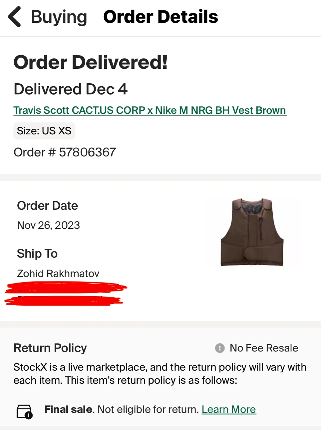 Travis Scott CACT.US CORP x Nike M NRG BH Vest Brown XS - photo 4