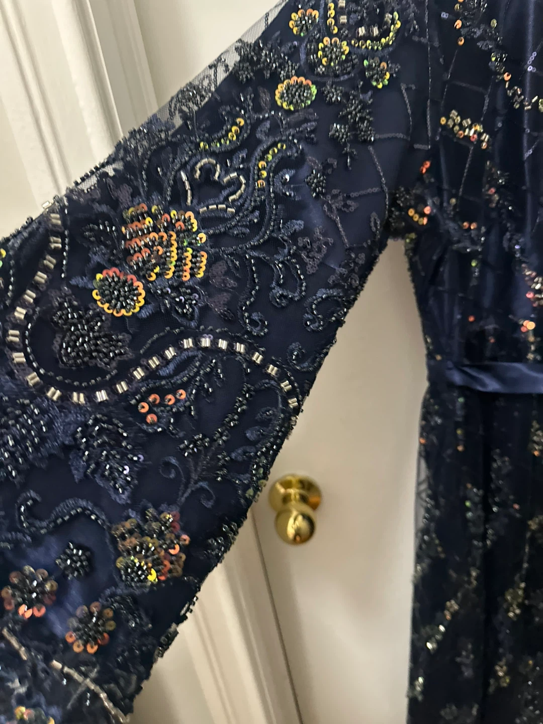Navy Blue Beaded Long Sleeve Dress - photo 2