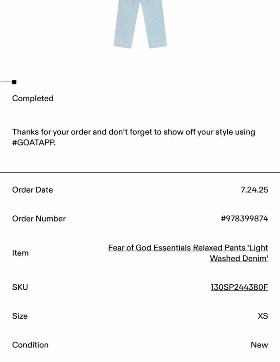 Fear of God Essentials Relaxed Pants Light Washed Denim XS - photo 4