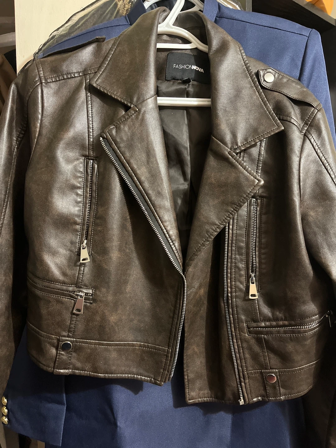 Fashion Nova Brown Faux Leather Moto Jacket