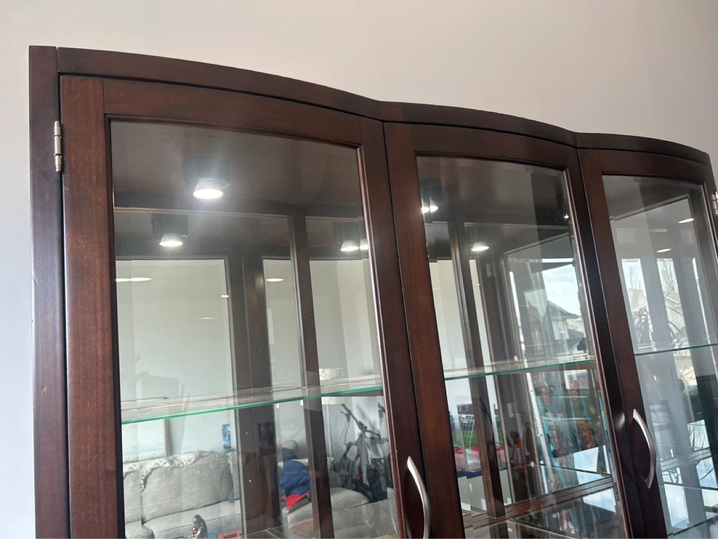 Dark Wood Curio Cabinet with Glass Doors and Drawers - photo 2