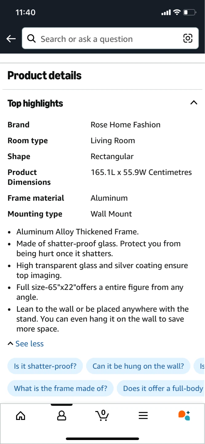 Rose Home Fashion Full Length Mirror - Gold Aluminum Frame - photo 3
