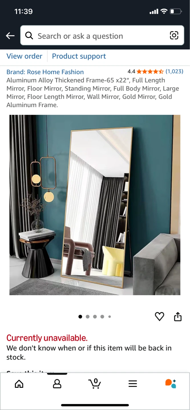 Rose Home Fashion Full Length Mirror - Gold Aluminum Frame - photo 2