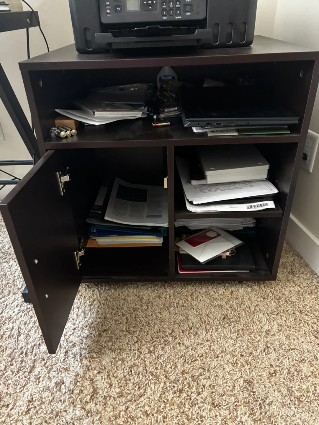 Dark printer stand, movable storage Cabinet with open shelves - photo 2