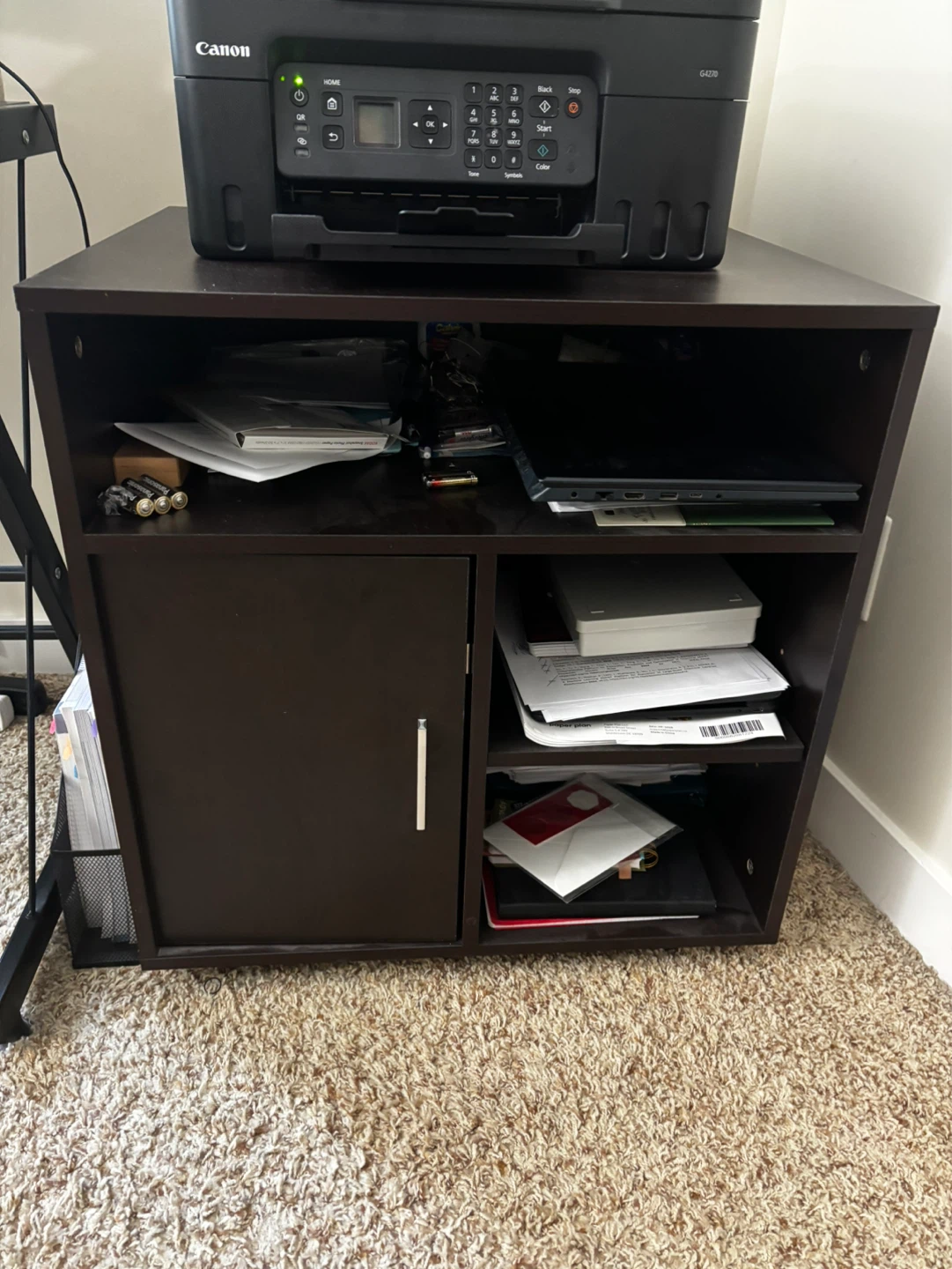 Dark printer stand, movable storage Cabinet with open shelves - photo 3