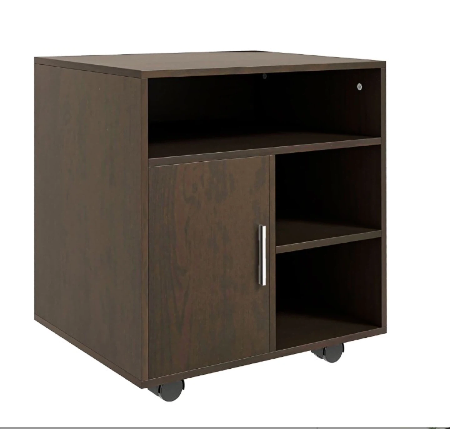 Dark printer stand, movable storage Cabinet with open shelves