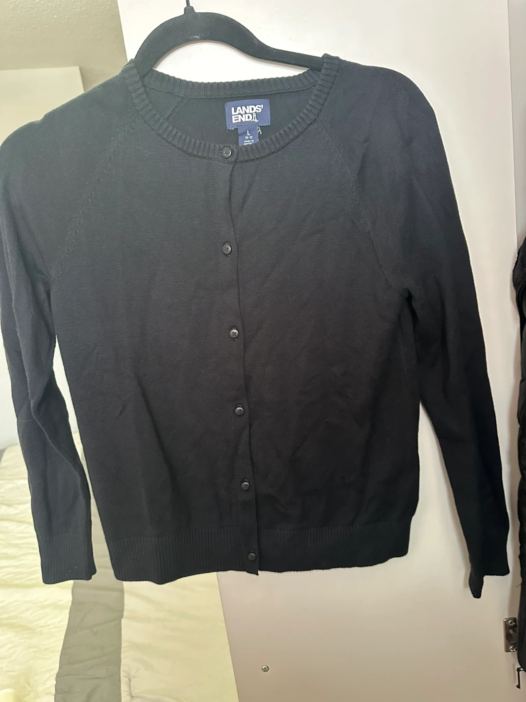 Lands' End Black Cardigan Sweater Size L (10-12)