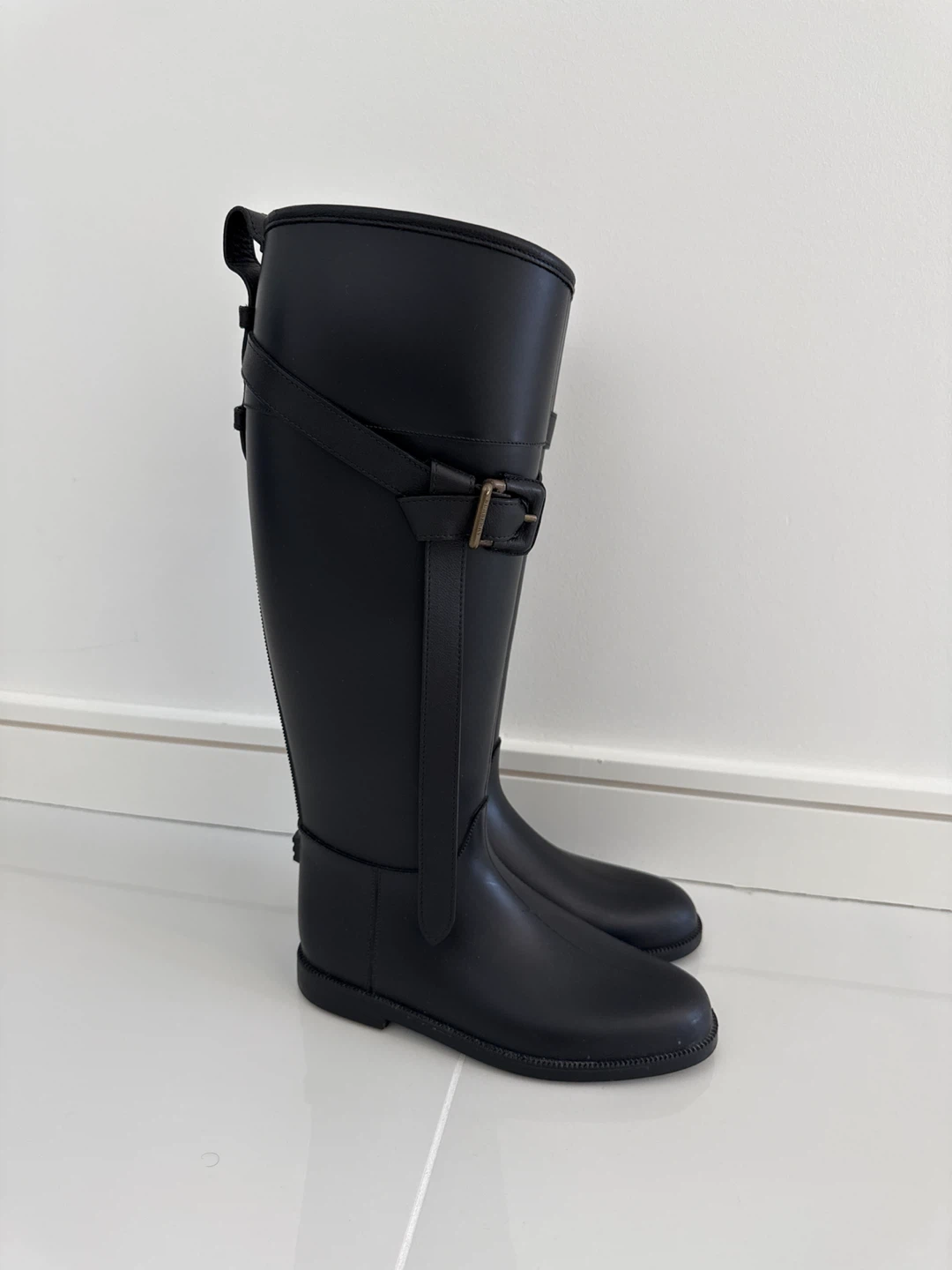 Burberry Black Rubber Riding Boots