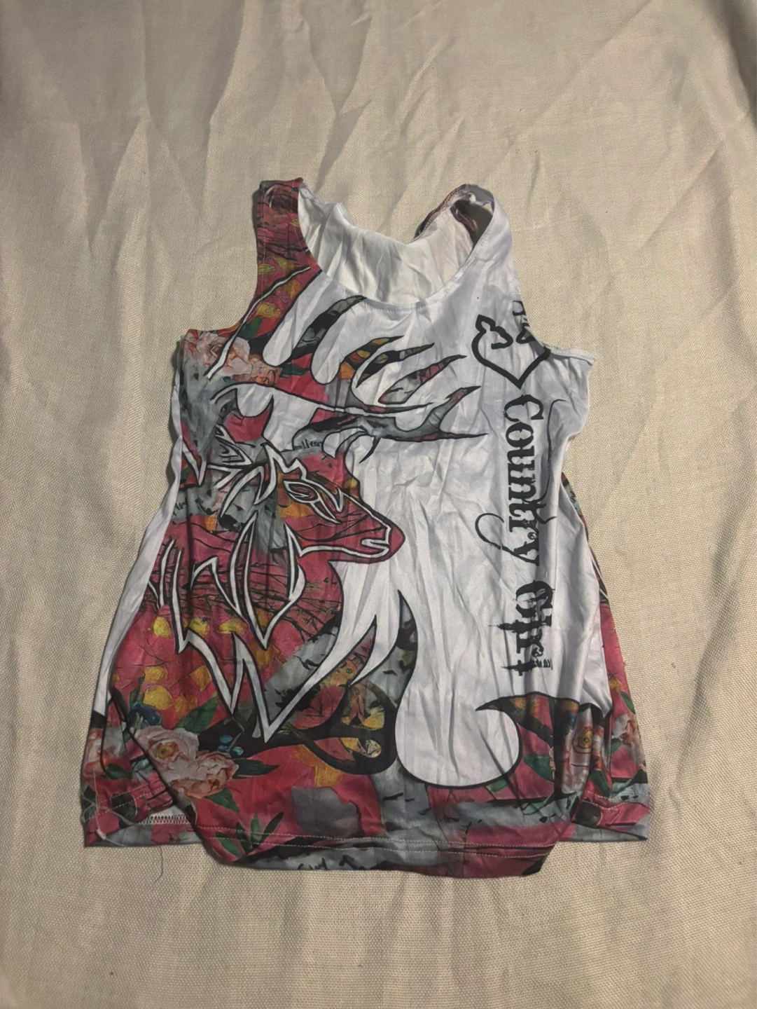 Country Off Shoulder Tank Top with Deer Graphic