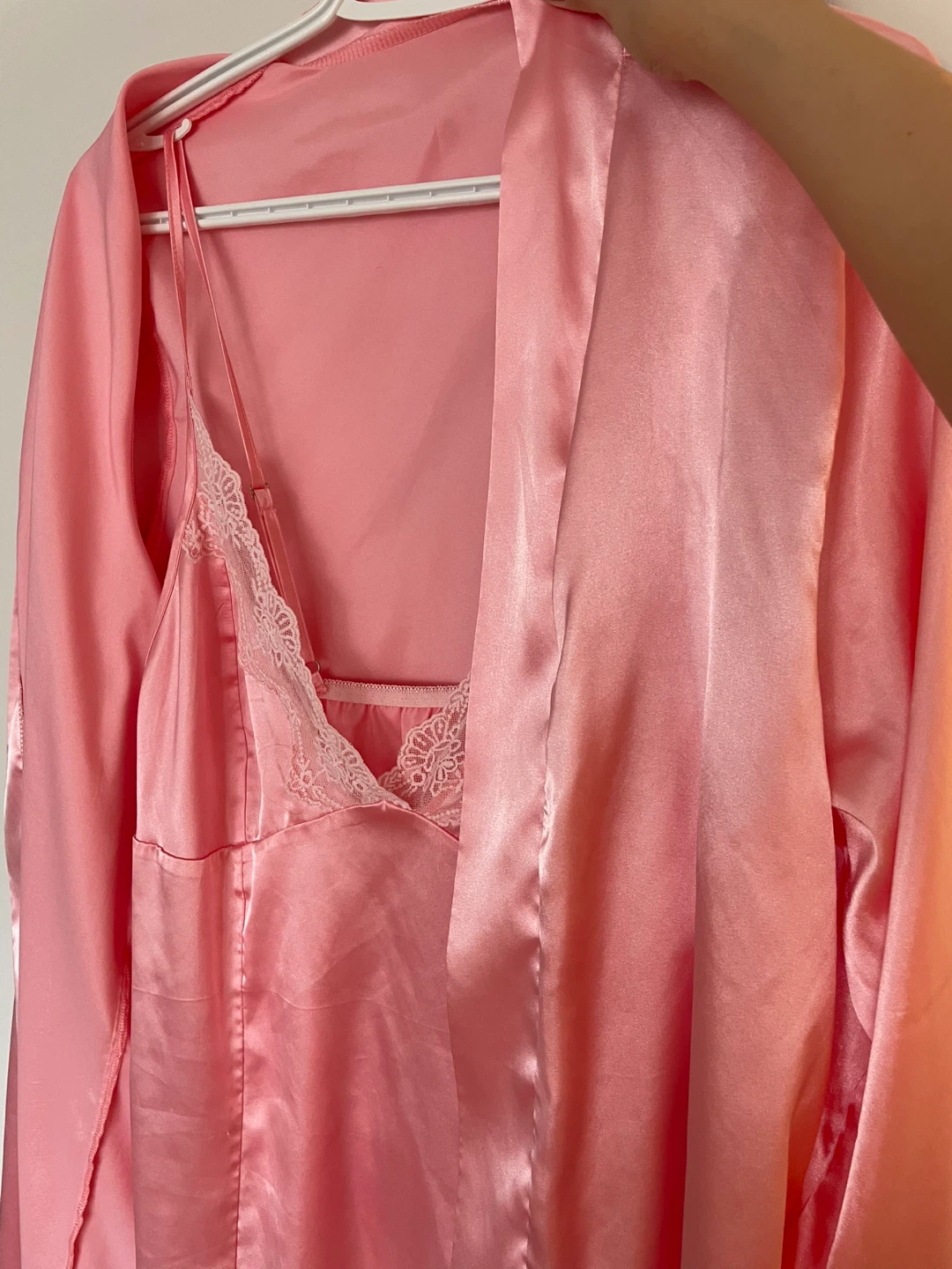 Pink Satin Robe and Slip Set - Size large