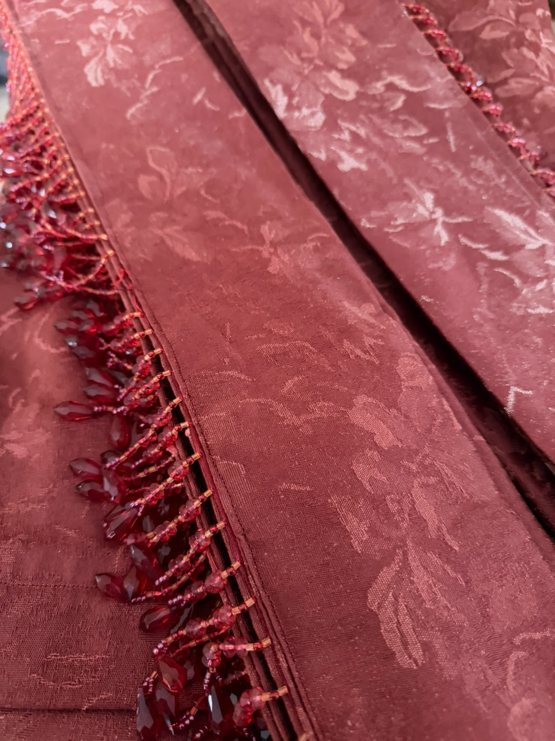 Red Brocade Curtains with Bead Trim - 4 panels