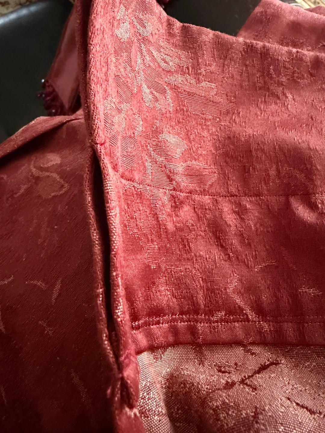 Red Brocade Curtains with Bead Trim - 4 panels - photo 3