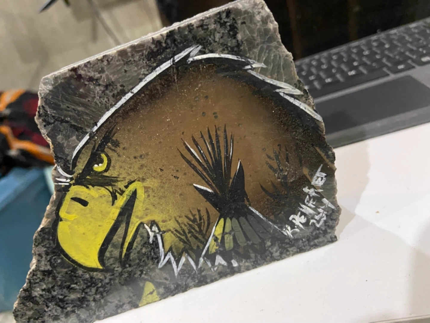 Hand-Painted Stone Eagle Art Piece