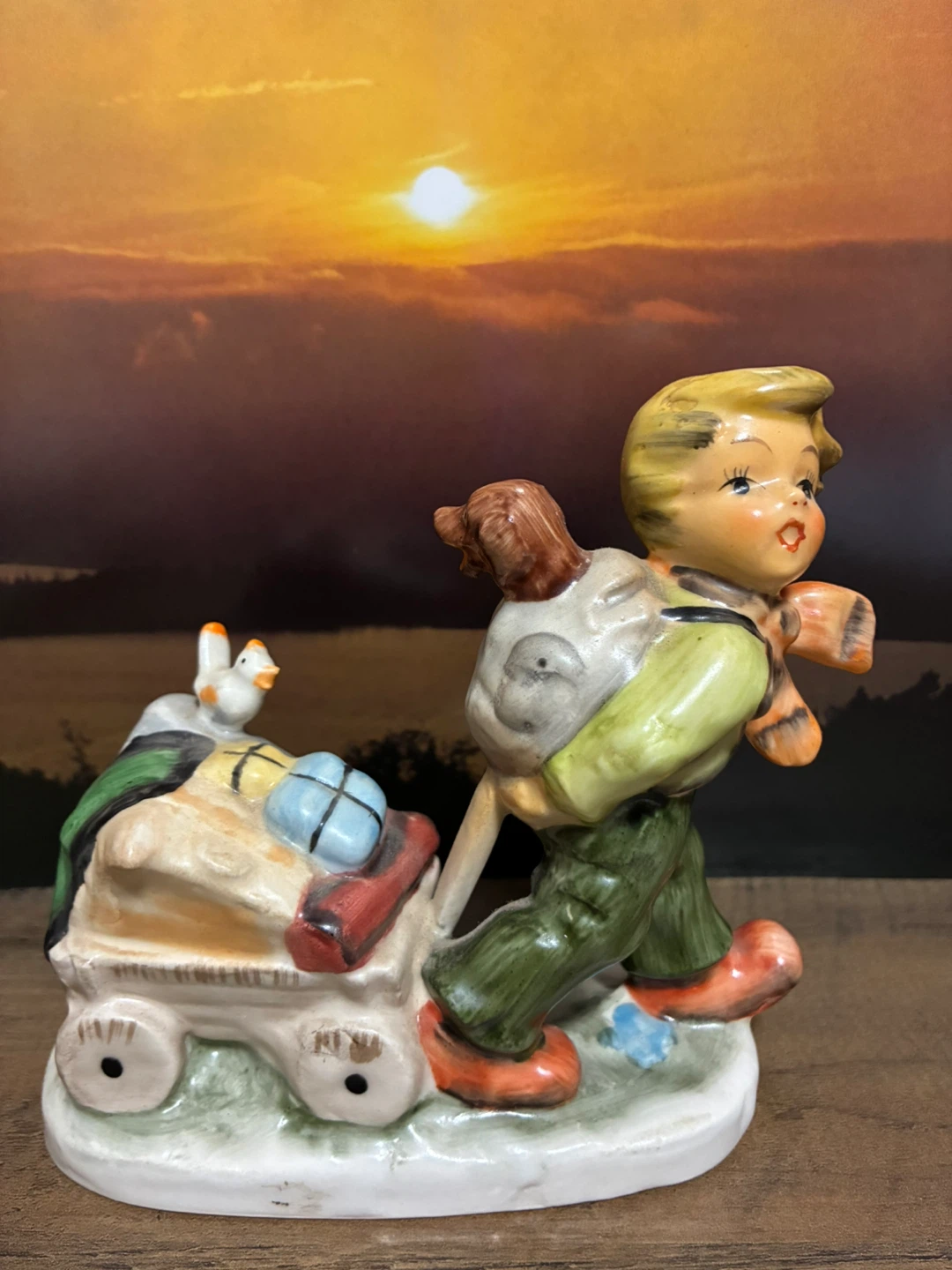 Vintage Hummel Style Figurine Boy With Wagon - photo 2