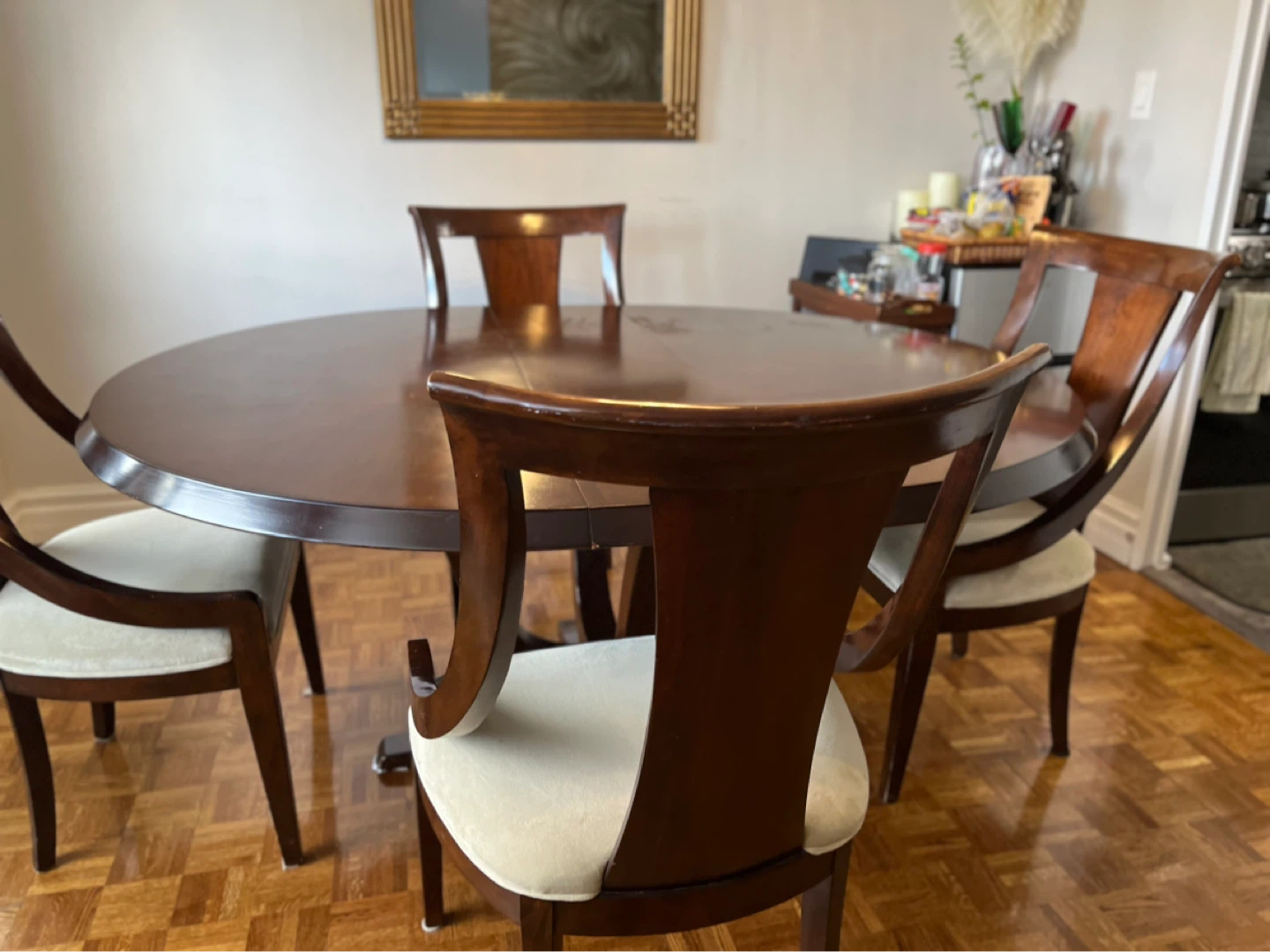 Dark Wood Round Dining Table with 4 Chairs