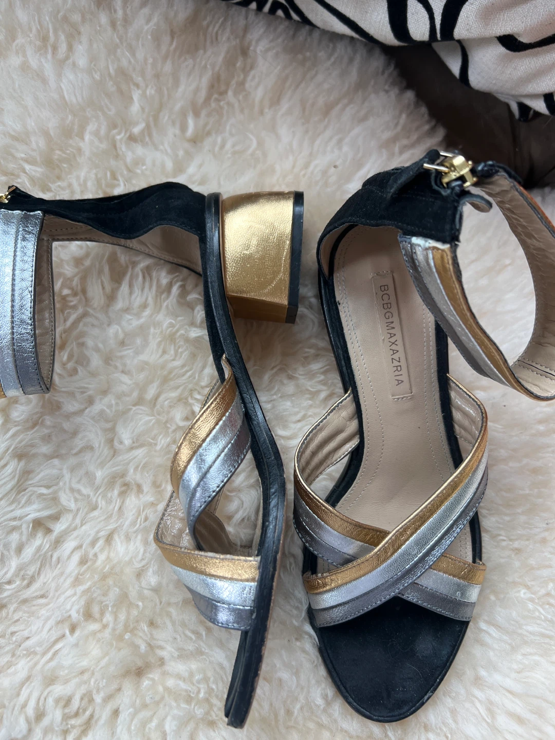 BCBG Max Azria Silver & Gold Strappy Block Heels - photo 3