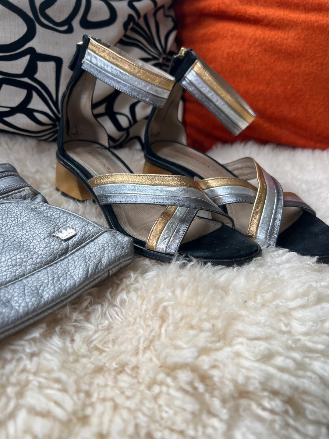 BCBG Max Azria Silver & Gold Strappy Block Heels - photo 5