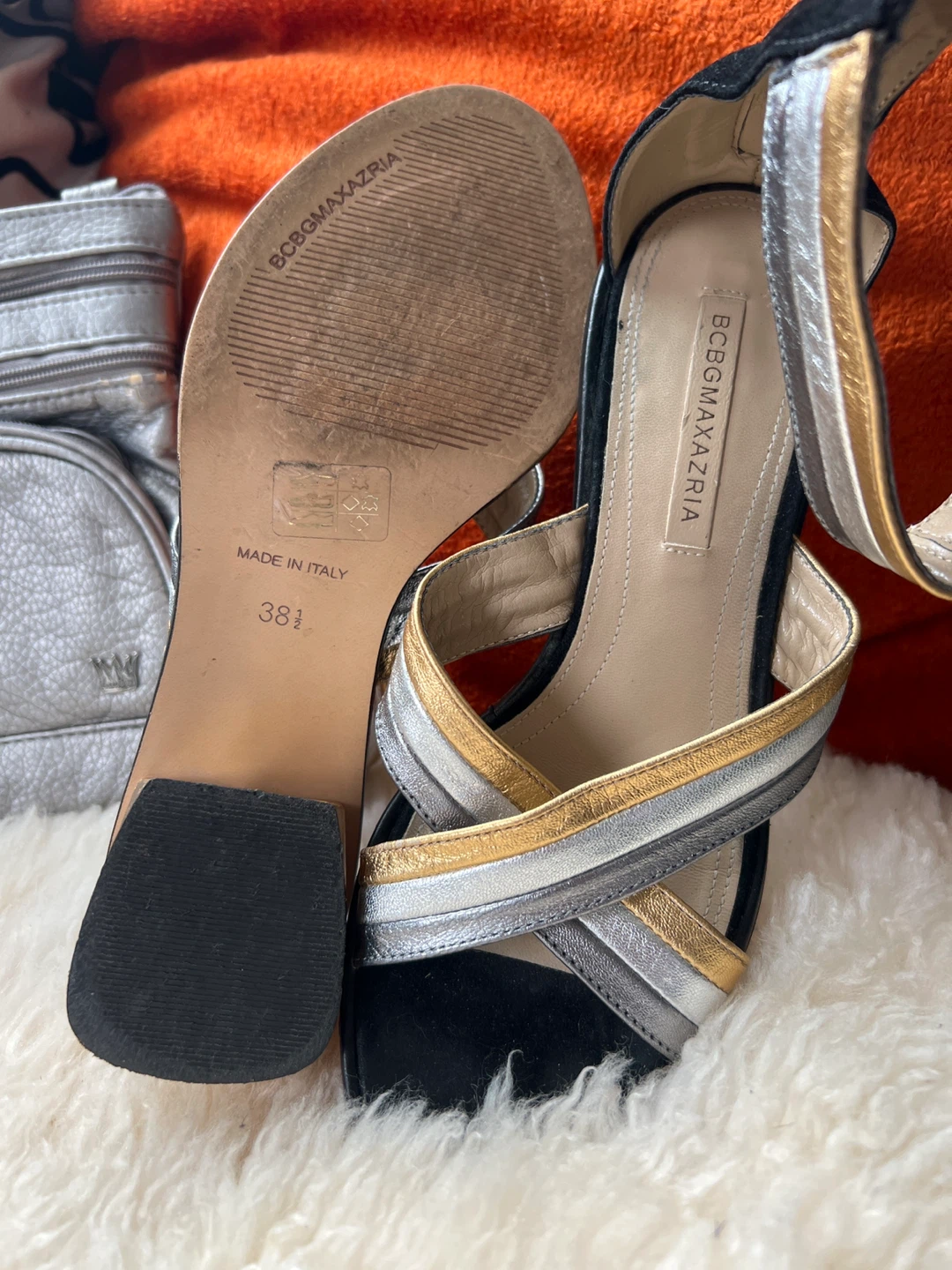 BCBG Max Azria Silver & Gold Strappy Block Heels - photo 4