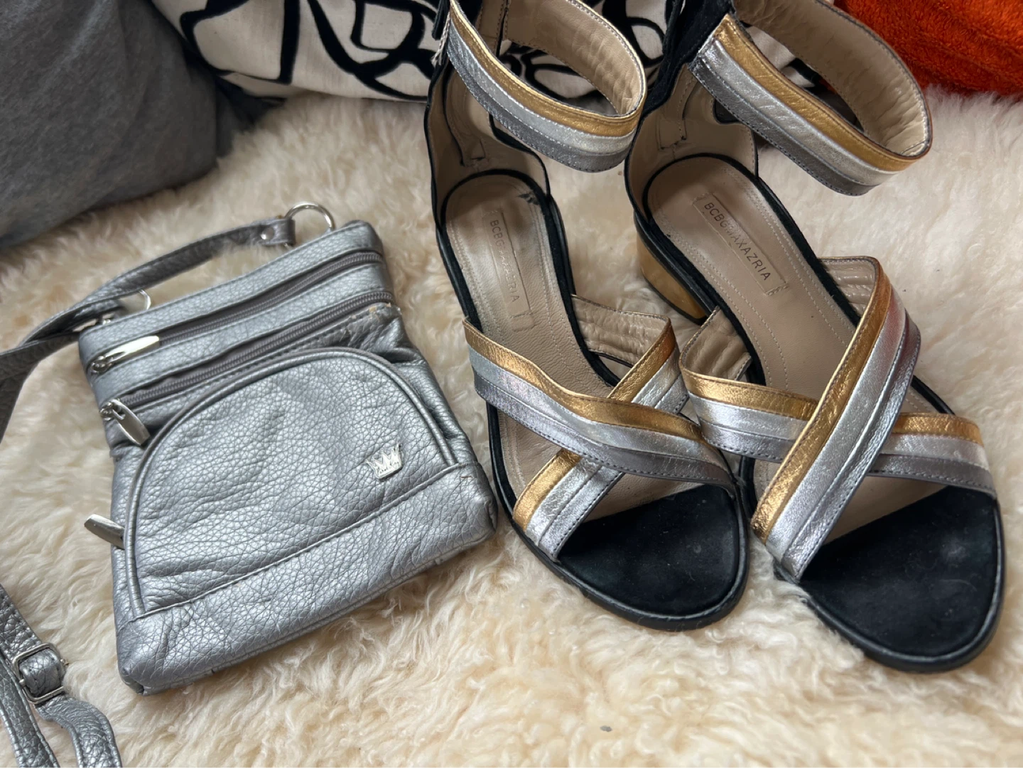BCBG Max Azria Silver & Gold Strappy Block Heels - photo 2