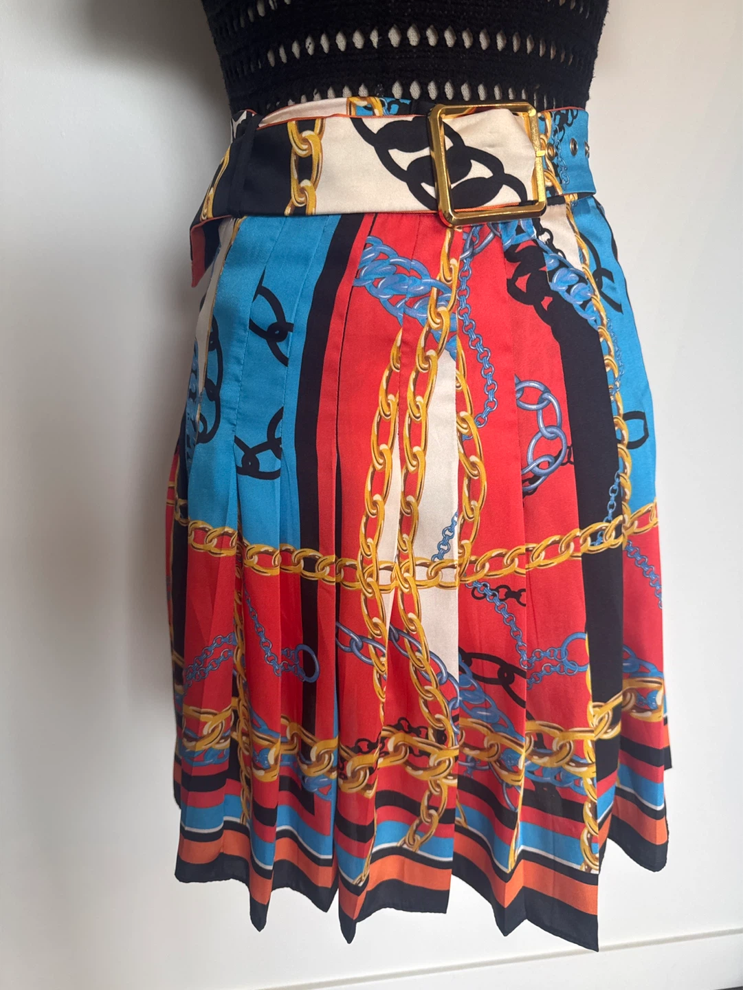 Zara Pleated Mini Skirt with Chain Print - XS