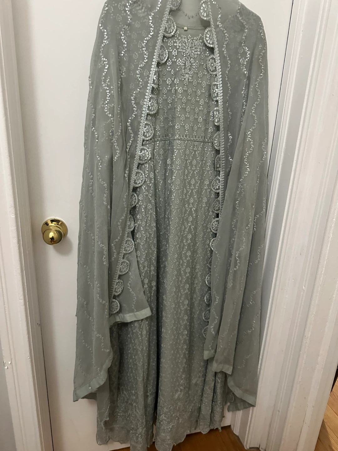 Sage geeen  Sequin Embroidered Dress with Attached dupatta