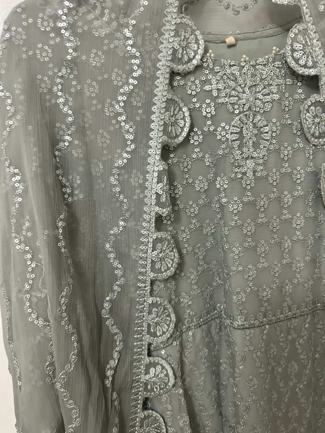 Sage geeen  Sequin Embroidered Dress with Attached dupatta - photo 2