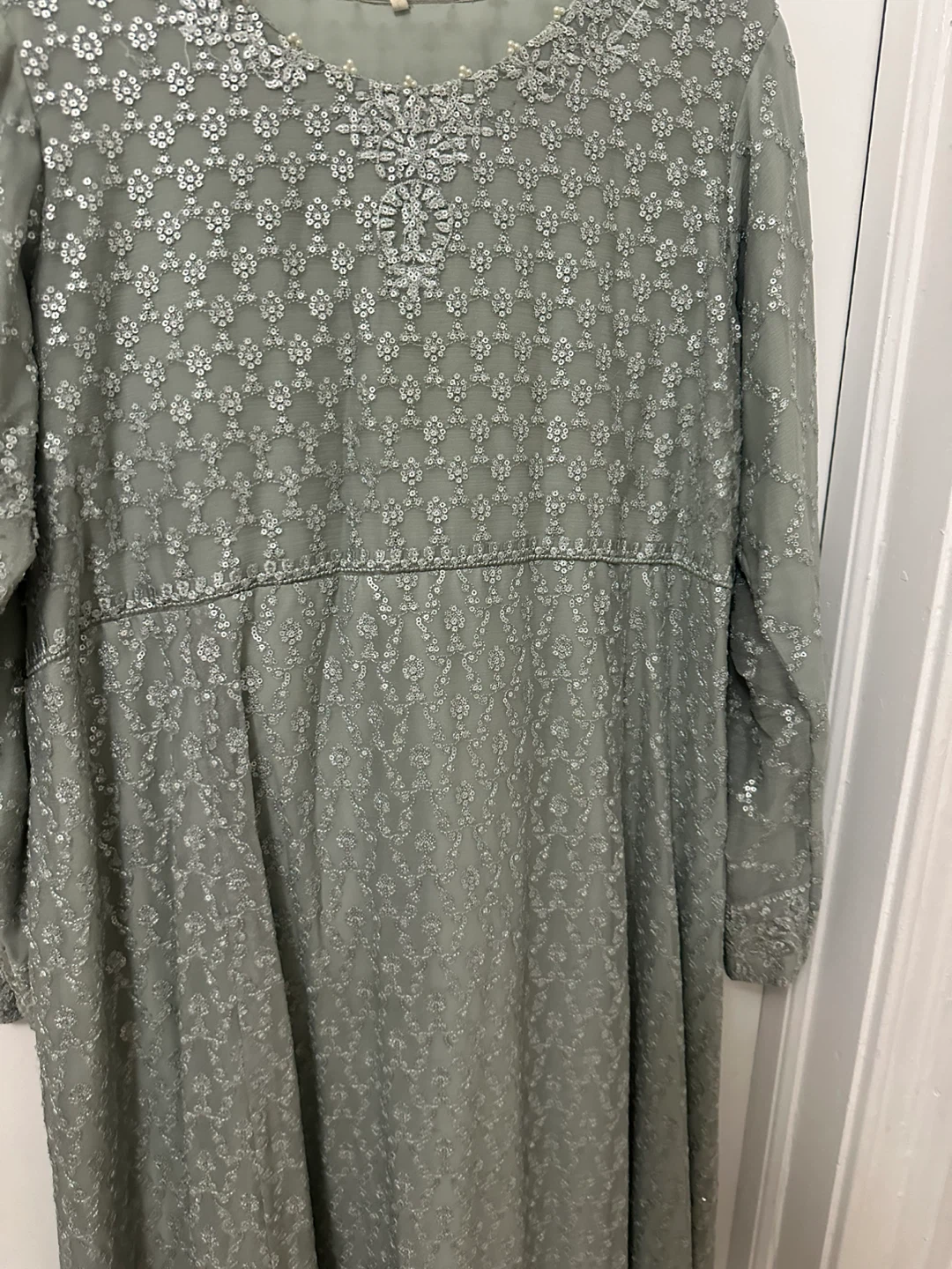 Sage geeen  Sequin Embroidered Dress with Attached dupatta - photo 3