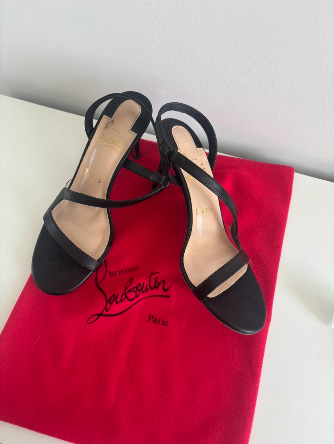 Christian Louboutin Black Leather Strappy Heels Size 38 - photo 3