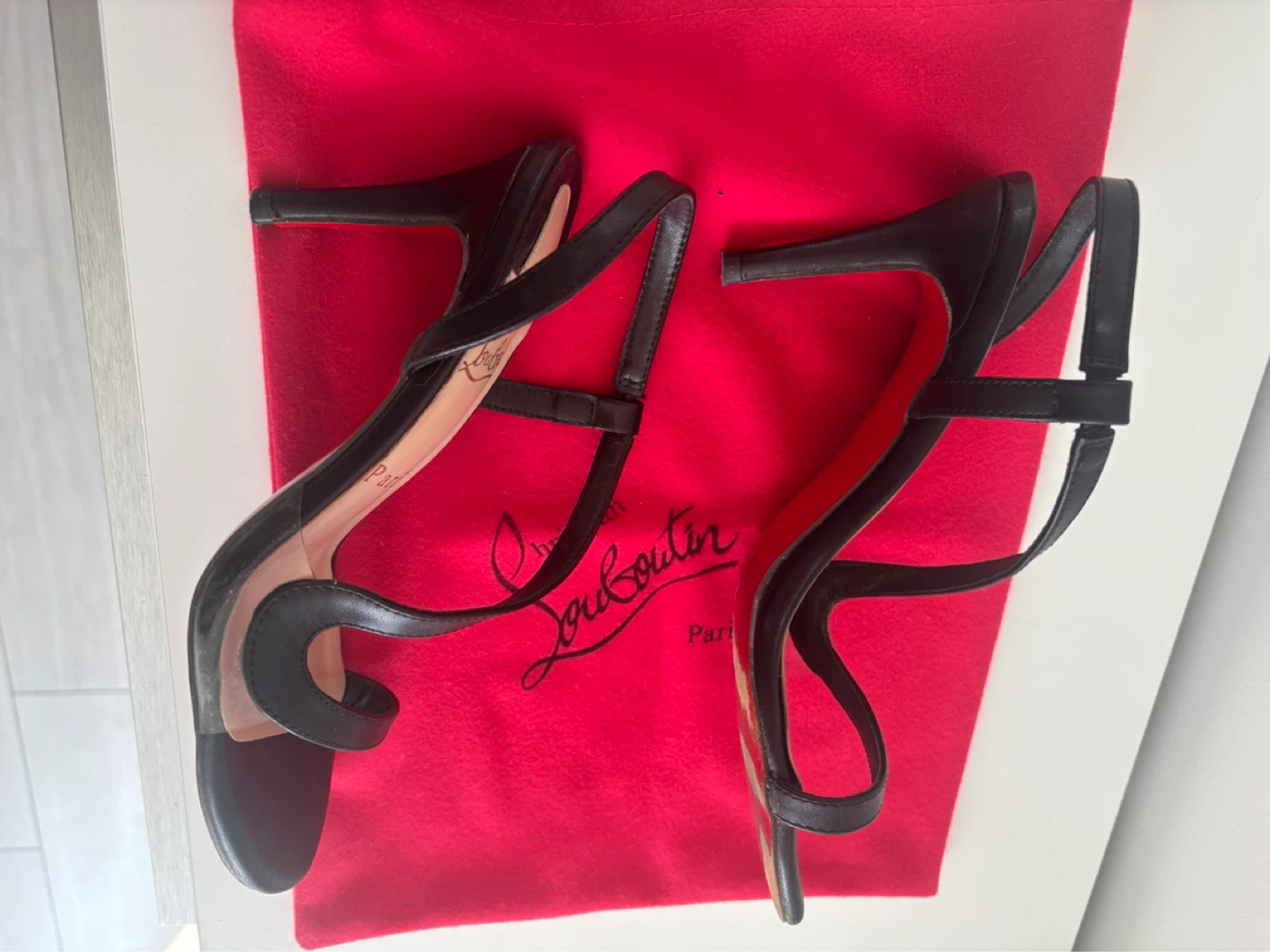 Christian Louboutin Black Leather Strappy Heels Size 38