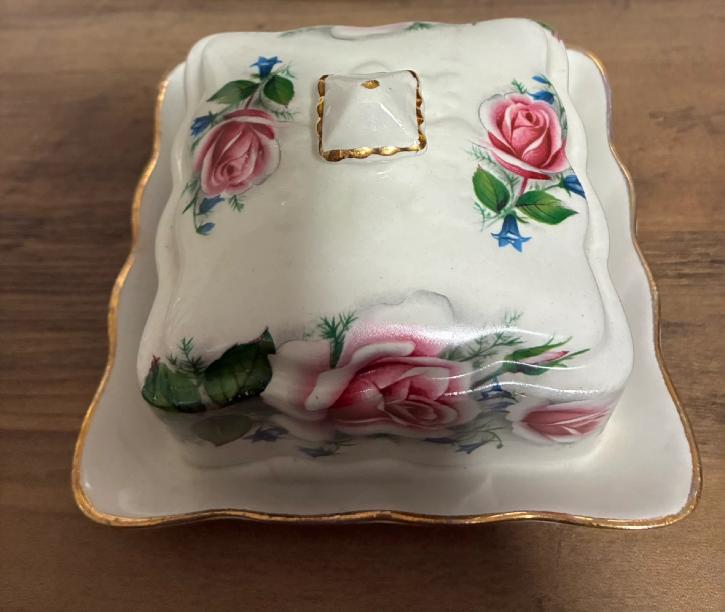 Old Foley Vintage Floral Porcelain Butter Dish with Lid - photo 2