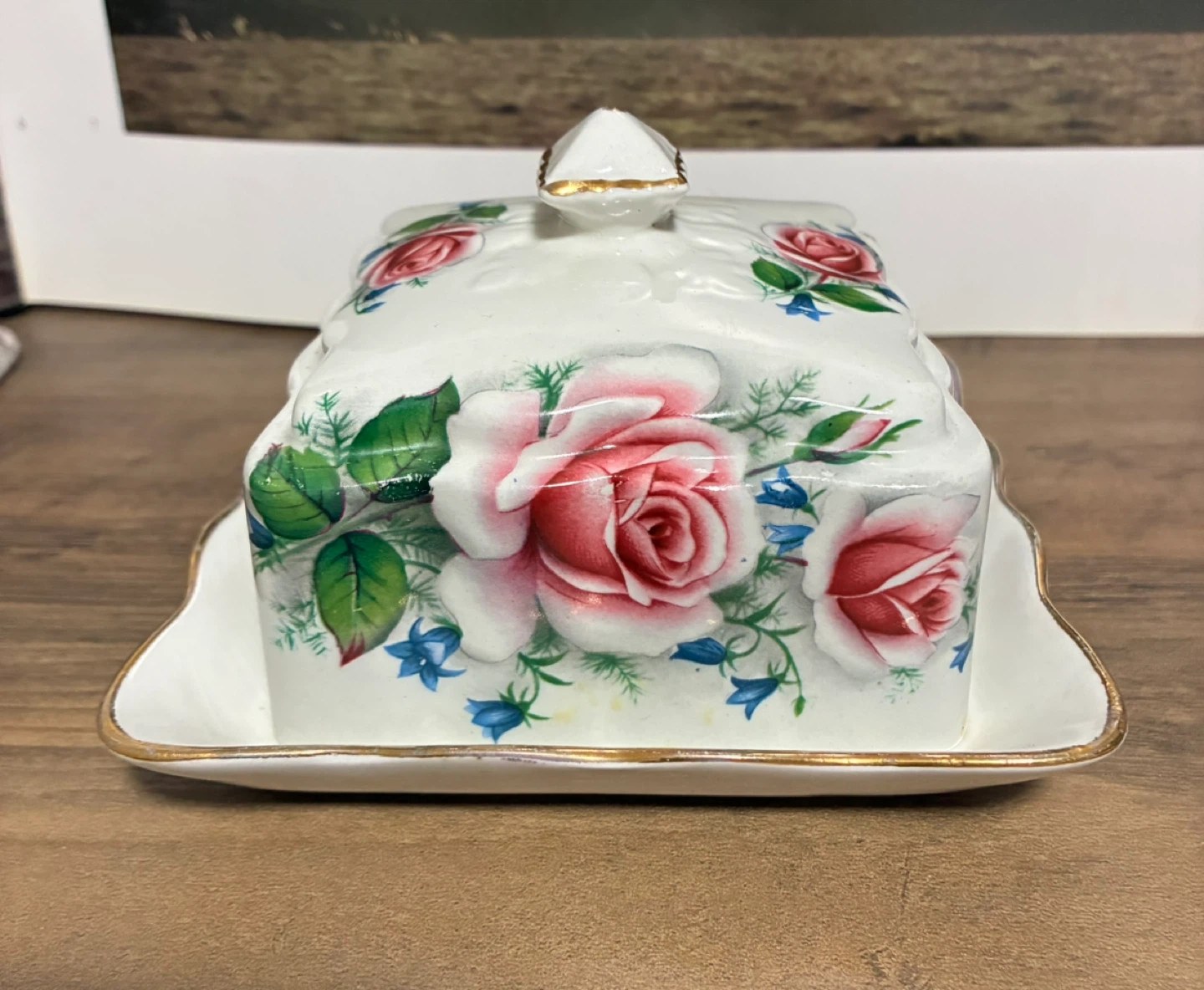 Old Foley Vintage Floral Porcelain Butter Dish with Lid