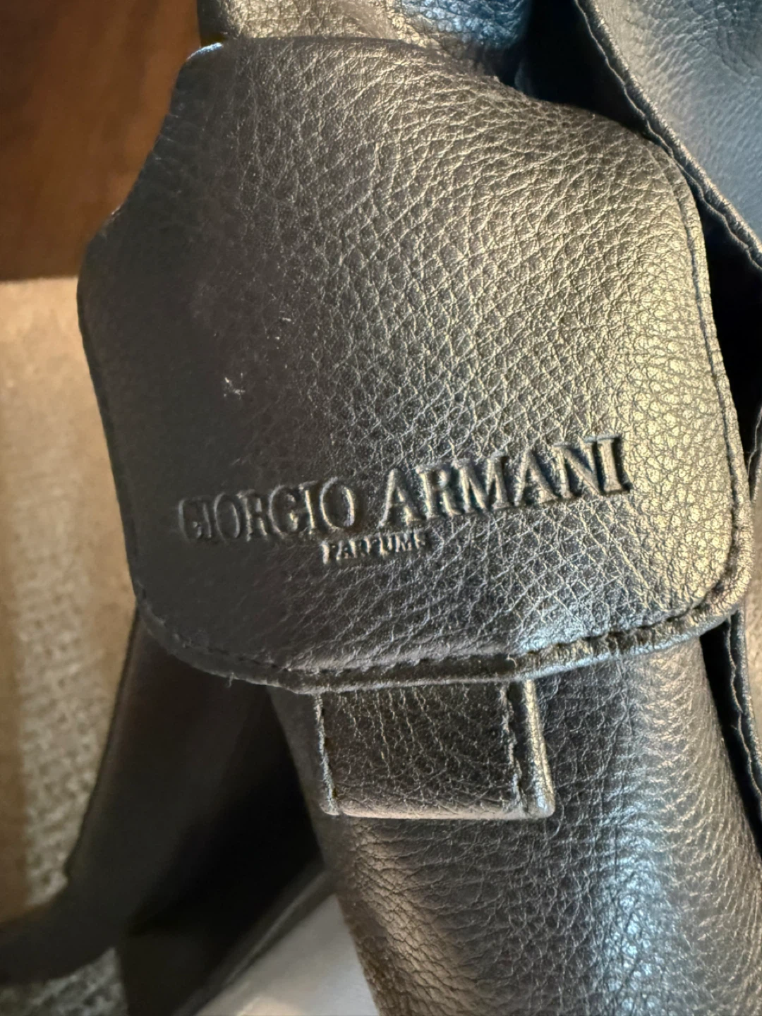 Giorgio Armani Black Faux Leather Messenger Bag
