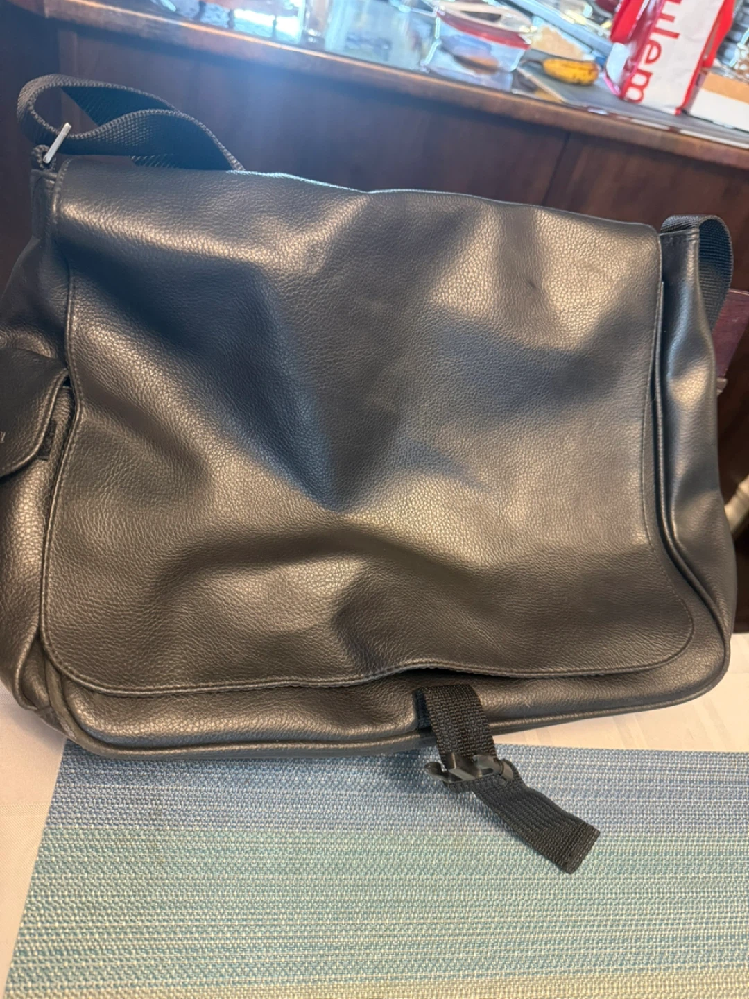 Giorgio Armani Black Faux Leather Messenger Bag - photo 3